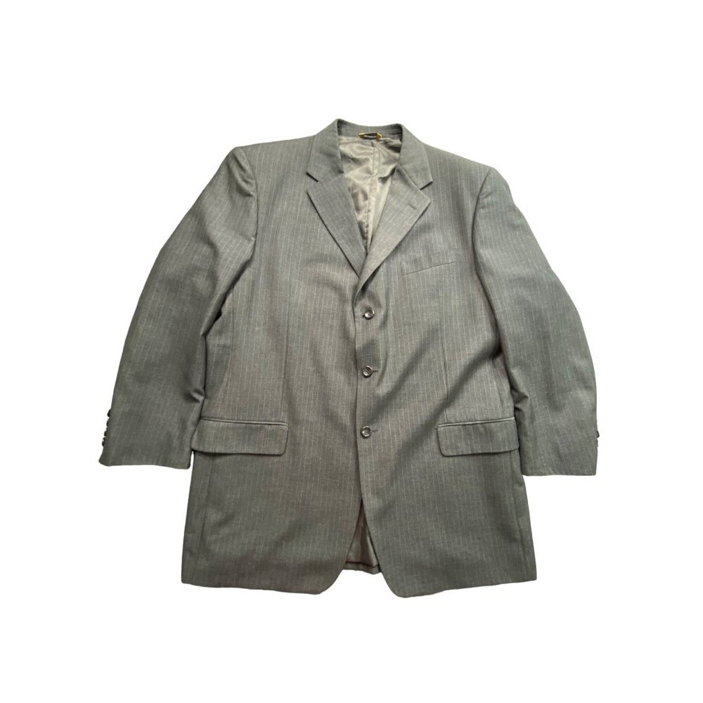 Vintage Luca Rossi Italia Suit Jacket Mens 46L Gray Pinstripe‎ Tailored Blazer